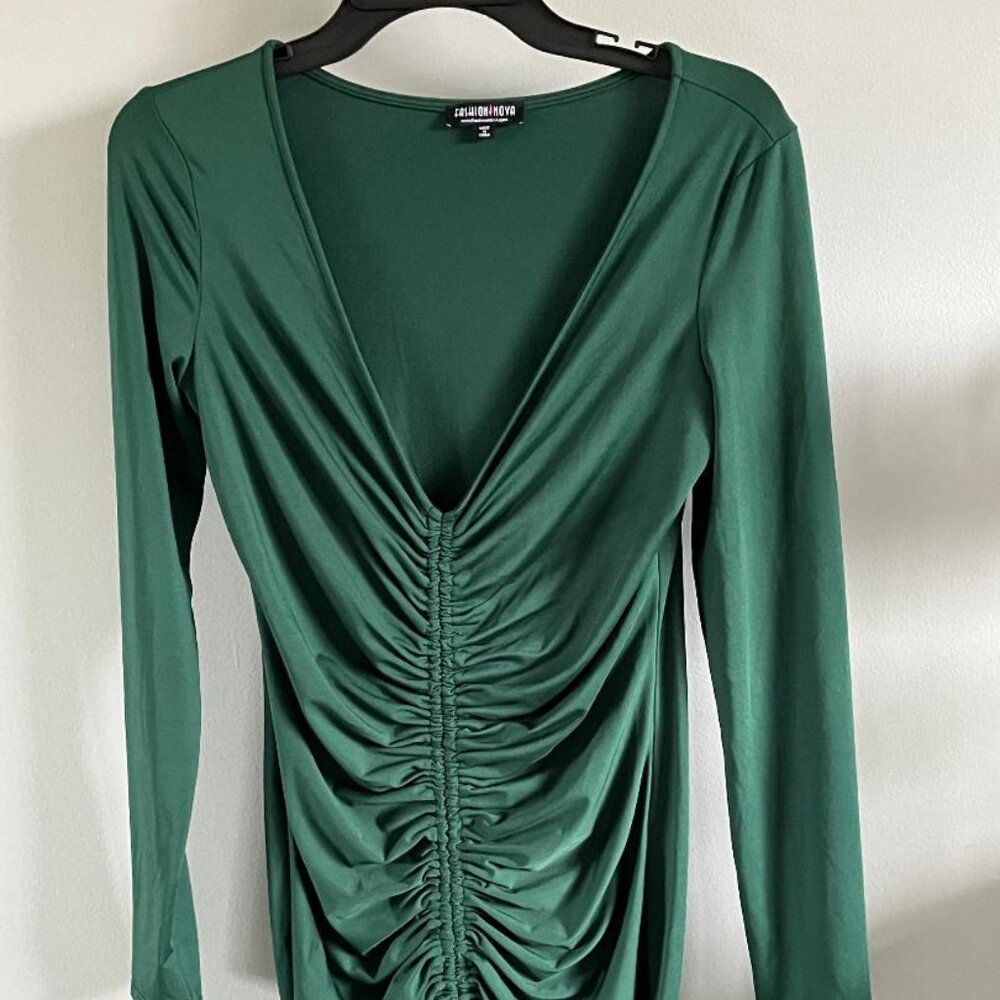 Fashion Nova Green Ruched Bodycon Dress Size XL
